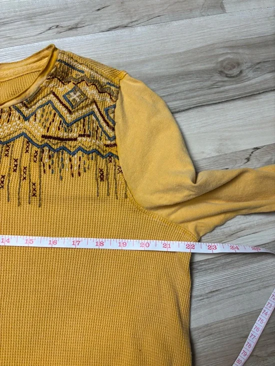 NWT Sundance Women XL Mustard Aztec Embroidered Waffle Knit Thermal Top - Picture 10 of 11